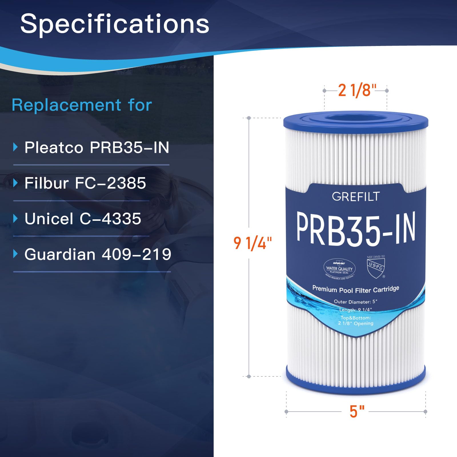 Grefilt hot tub filter compatible with Guardian 409-219 for reliable filtration.