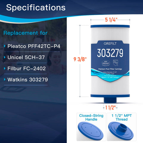 Grefilt hot tub filter PFF42TC-P4 compatibility supports clear soaked experiences