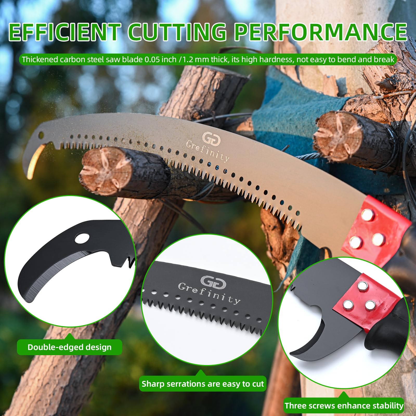 Grefinity pulley system enables safe overhead pruning from ground.