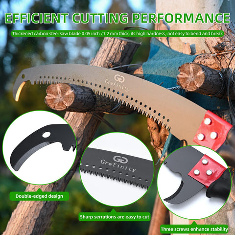 Grefinity pulley system enables safe overhead pruning from ground.