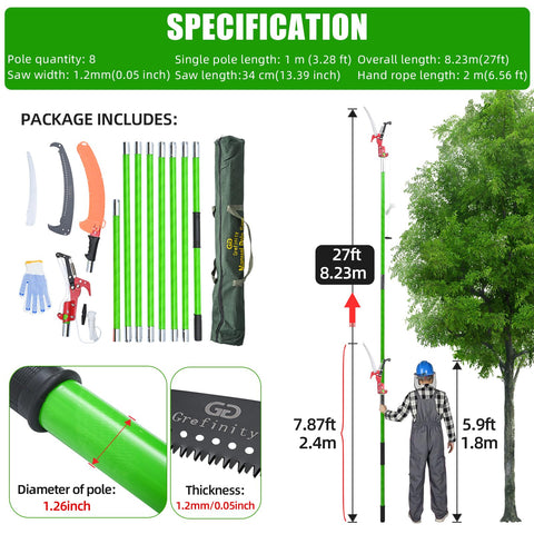 Grefinity rope pruner supports overhead cuts with controlled pull.