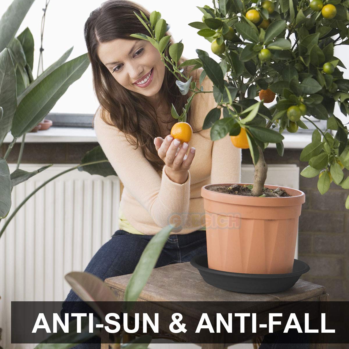 GREGICH durable plant tray supports pots securely during rearrangement.