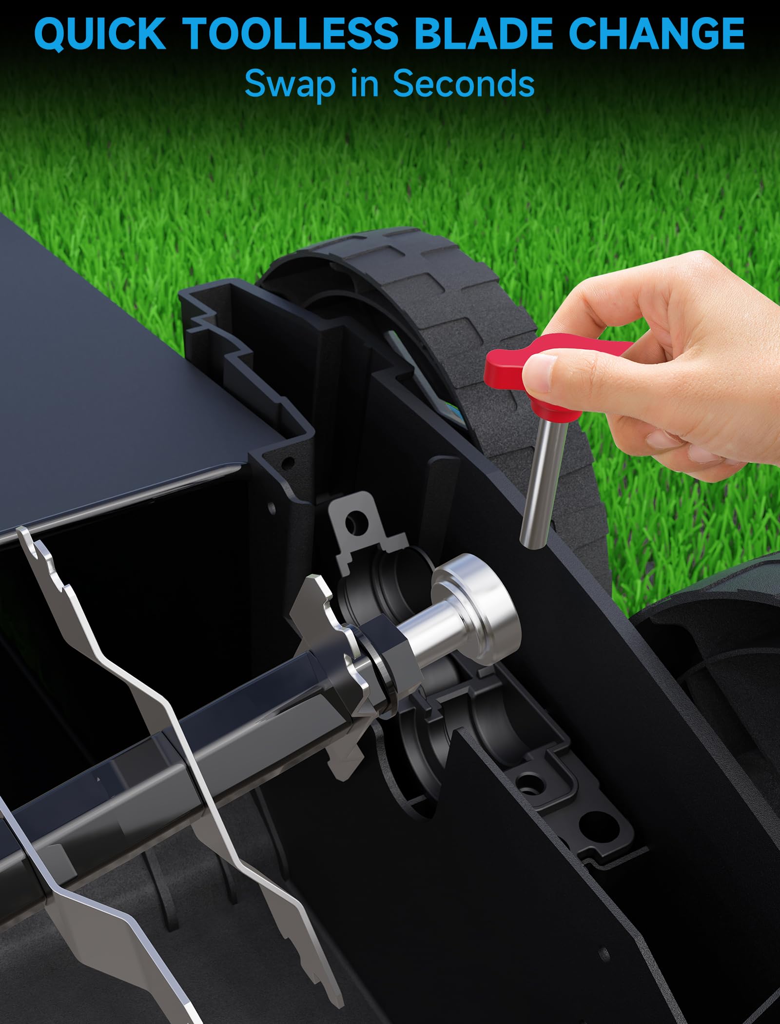 Grelawner 5-position depth adjustment tunes scarifying and dethatching depth for your lawn.