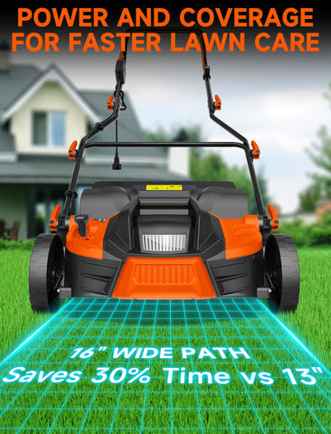 Grelawner dethatcher with 16-inch width speeds lawn dethatching with fewer passes.