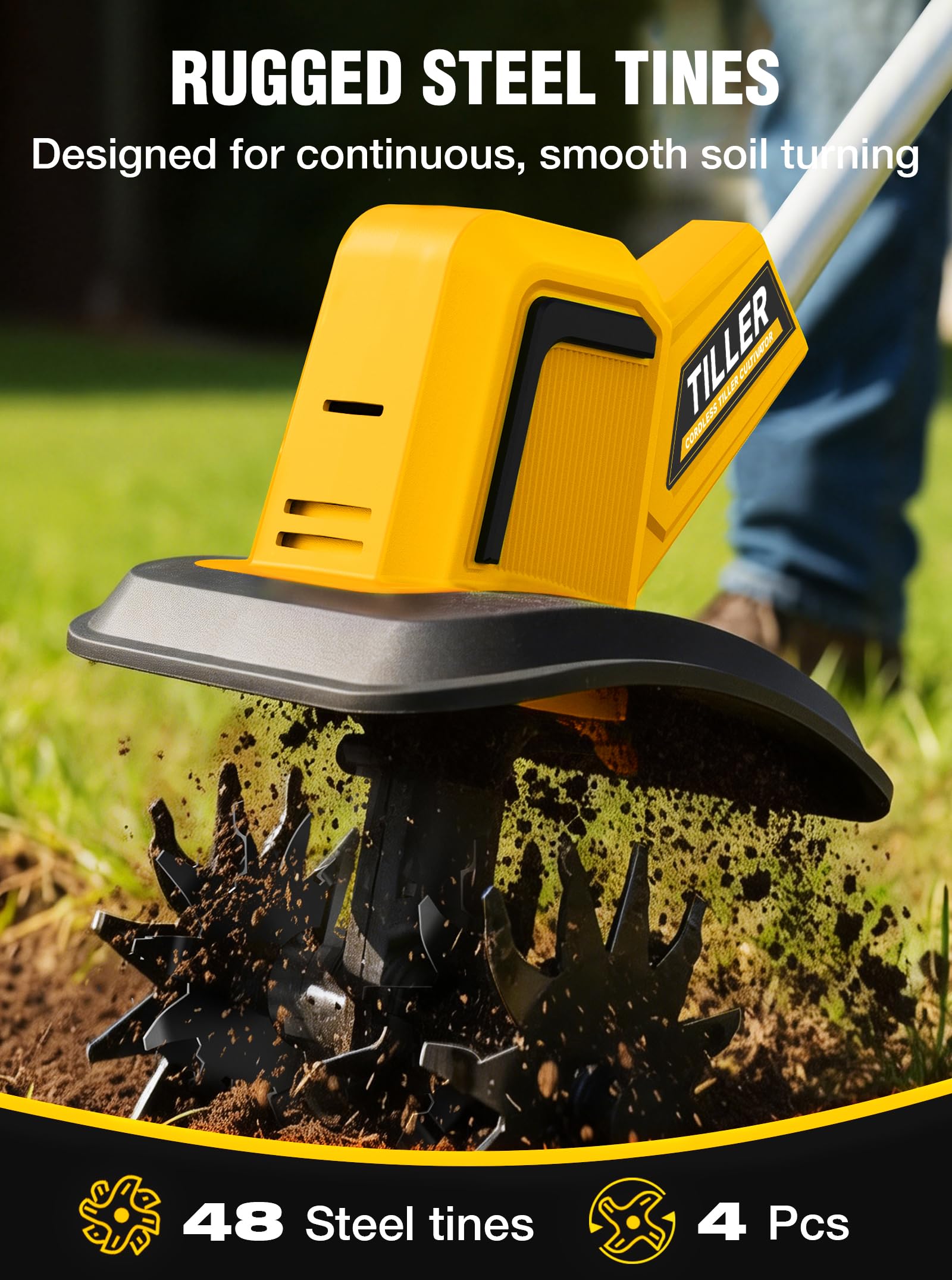 Grelawner tilting depth 6-inch enabling precise cultivation near plants.