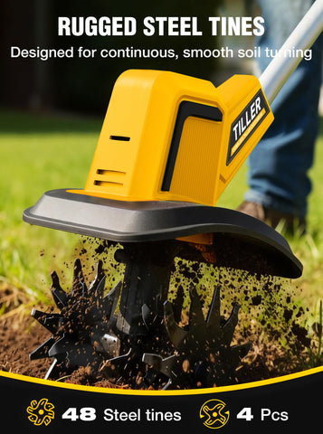Grelawner tilting depth 6-inch enabling precise cultivation near plants.
