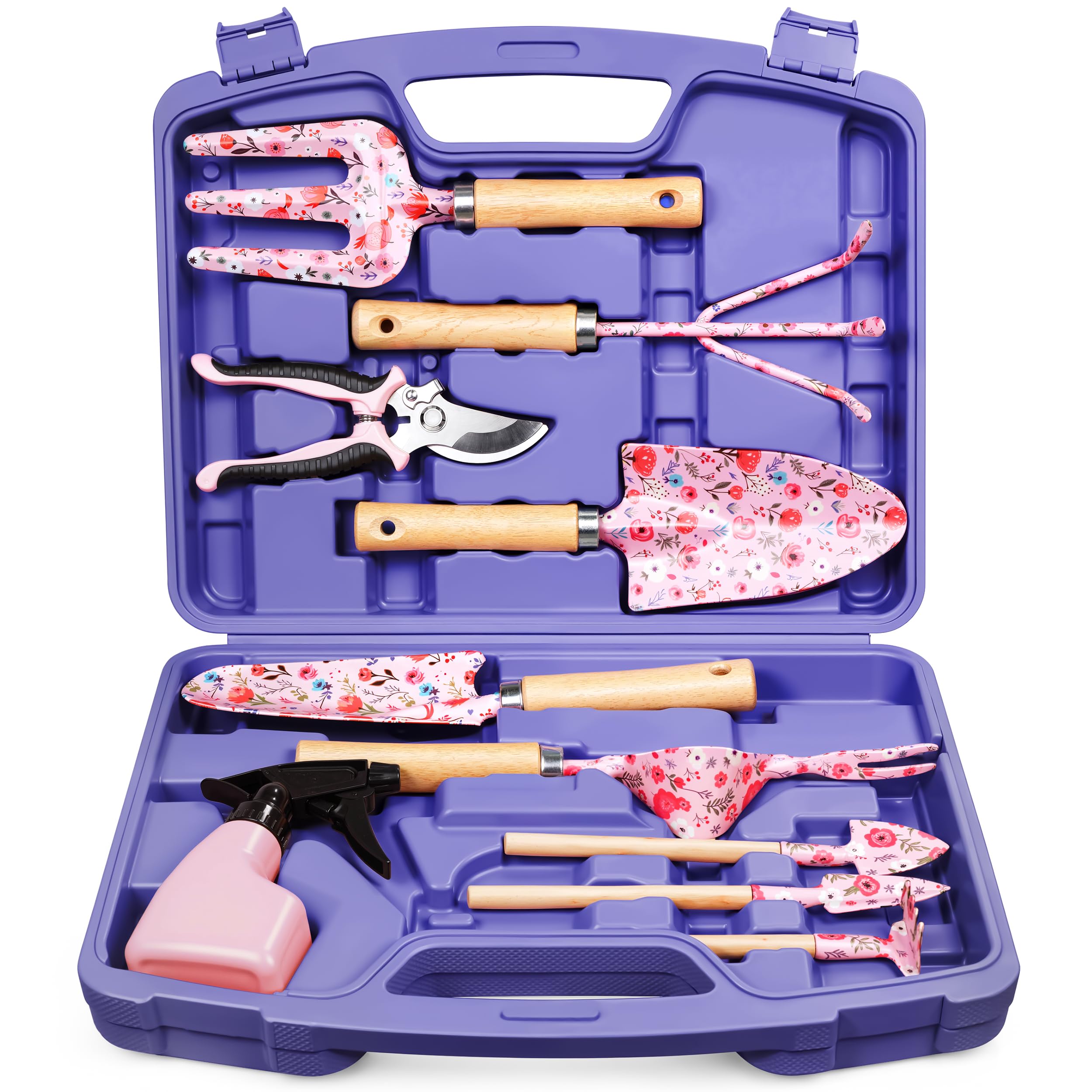 Grenebo 12-piece garden tool set in case, organized for easy transport.