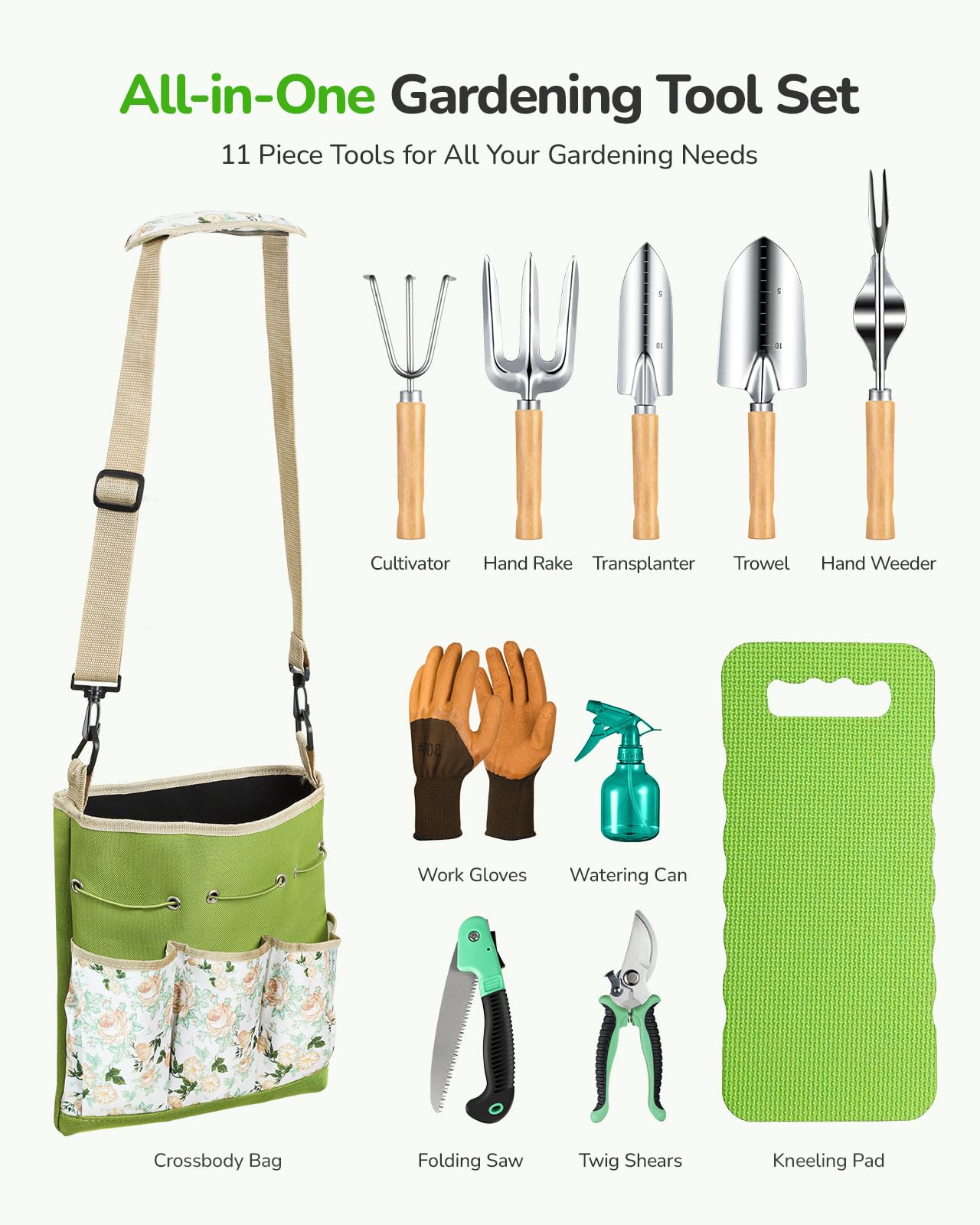 Grenebo ergonomic crossbody bag showcases three external pockets for organized tool storage.