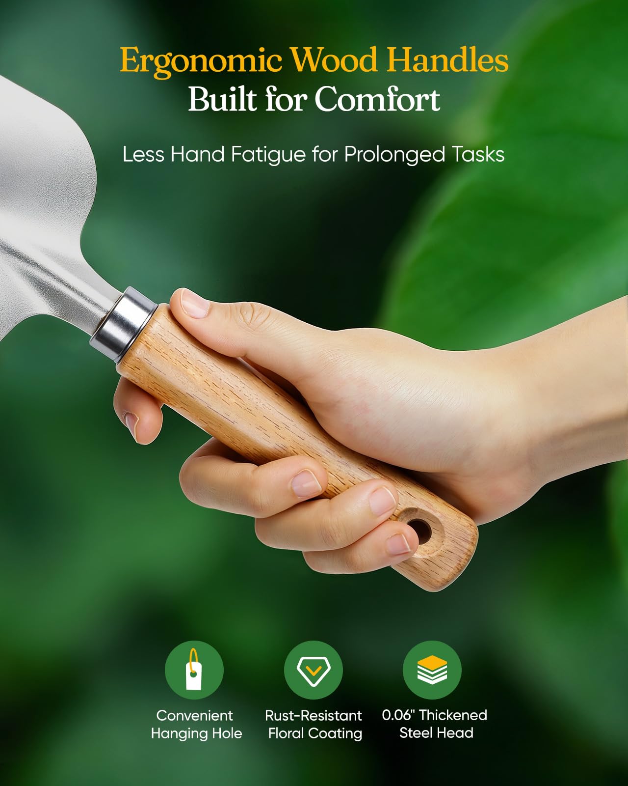 Grenebo wooden handles provide ergonomic grip reducing hand fatigue