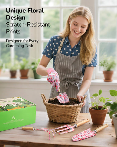 Grenebo ergonomic wooden handles reduce hand fatigue during gardening tasks.