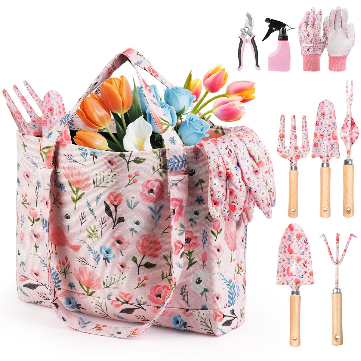 Grenebo floral-design garden tools shown for stylish, durable gardening use.