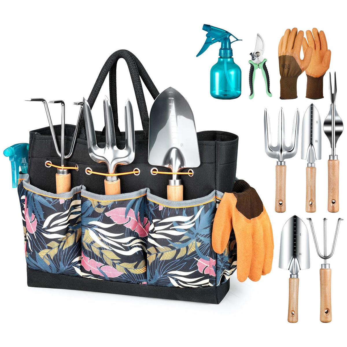 Grenebo 9-piece garden tool set with pruning shears for precise trimming and clean cuts.