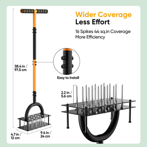 Grenebo lawn aerator made with 2mm reinforced steel resists rust for frequent use.