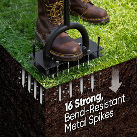 Grenebo lawn aerator self-cleaning springs keep spikes clear during use.