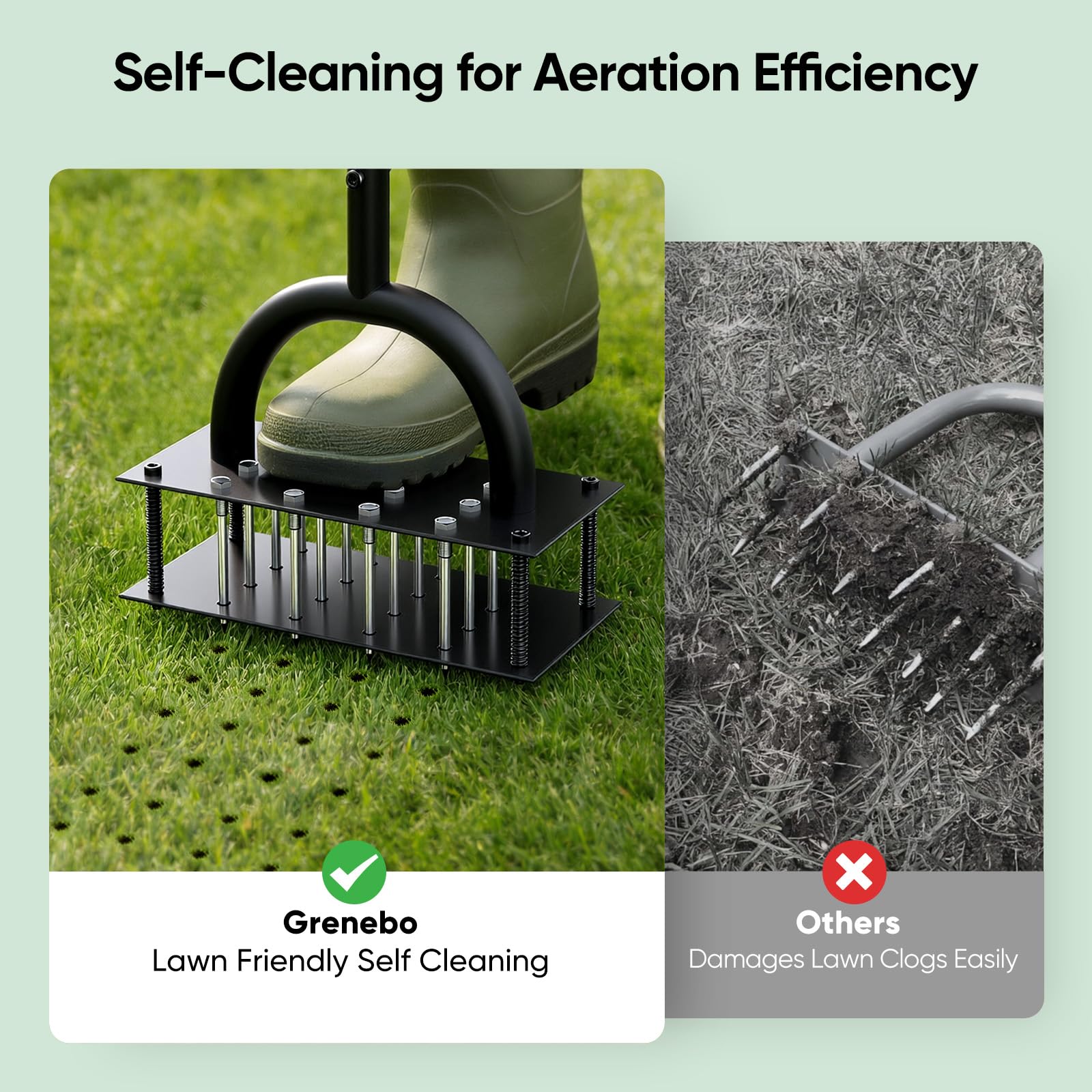 Grenebo lawn aerator ideal for spring overseeding and fall fertilizing.