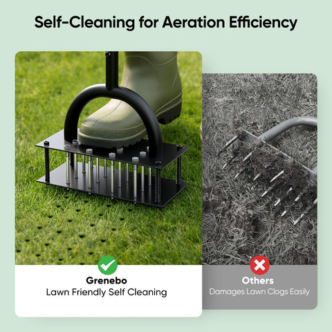 Grenebo lawn aerator ideal for spring overseeding and fall fertilizing.