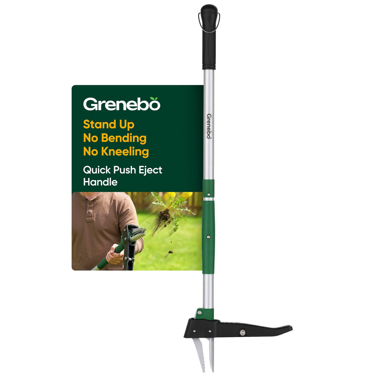 Grenebo stand-up weed puller tool for back-friendly weed removal