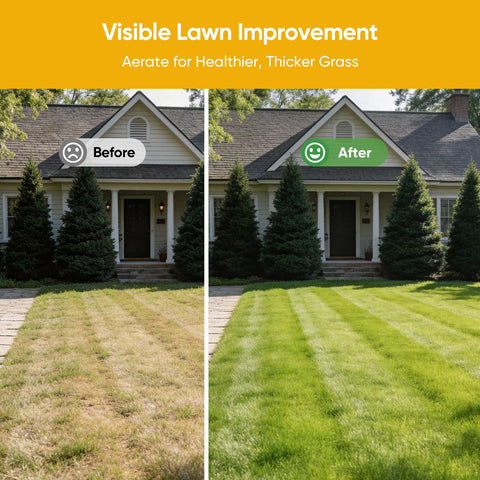 Grenebo lawn aerator in action for overseeding or fertilizing
