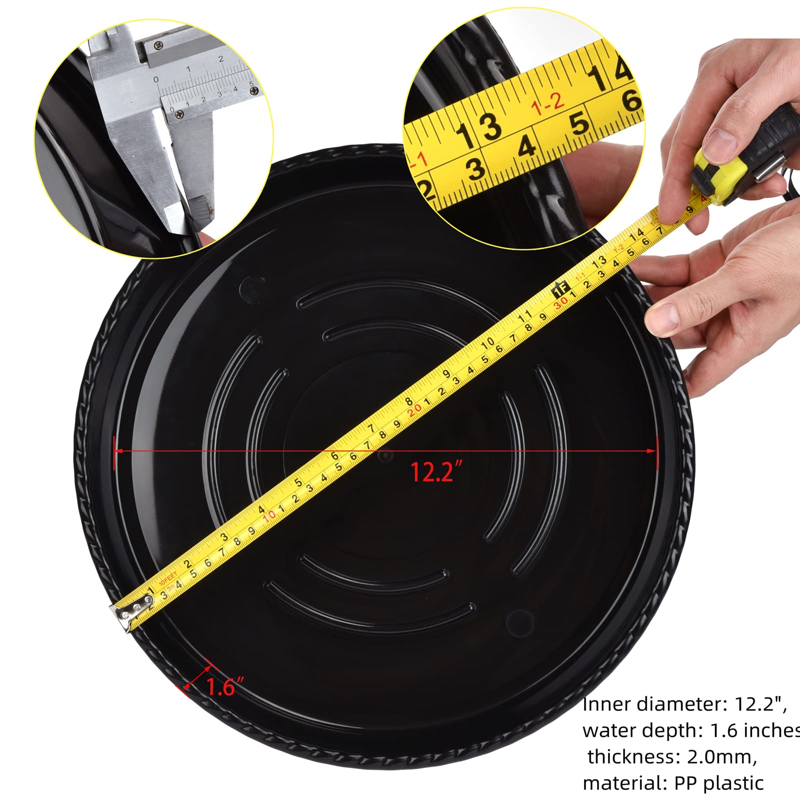 GRESPRI 14 inch black plant saucer glossy finish resists dirt and wipes clean easily