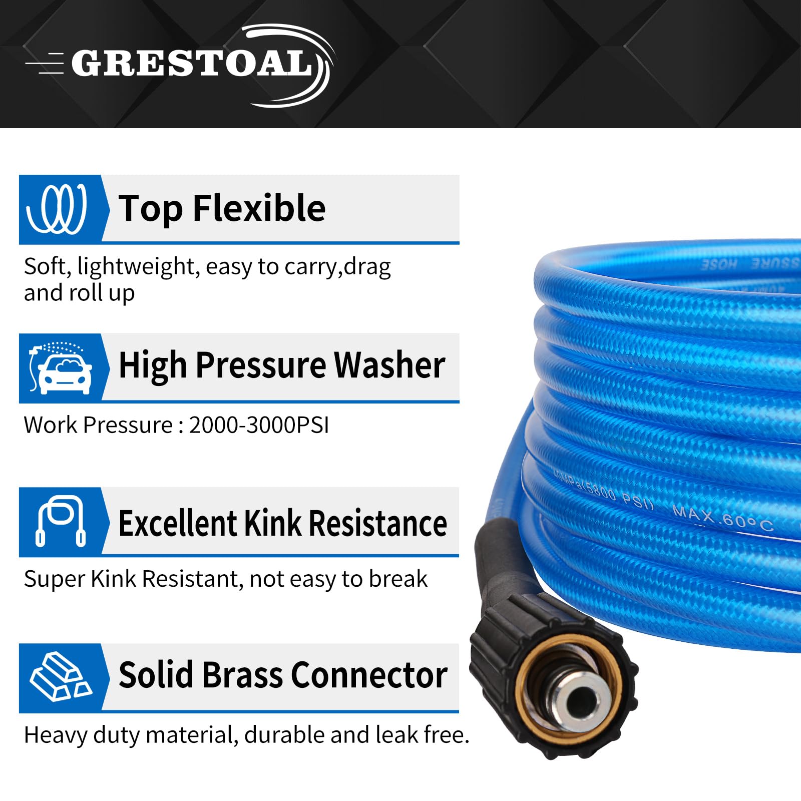 GRESTOAL hose with brass M22 fittings ensuring durable connections.