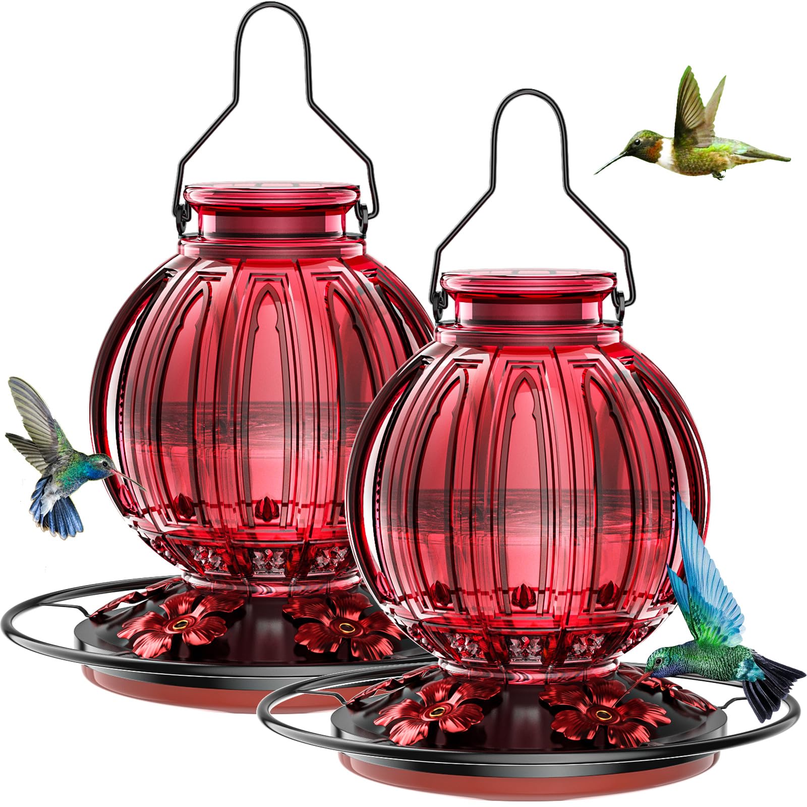 Grete Gotye two-pack glass hummingbird feeder for outdoors with durable garden decor.