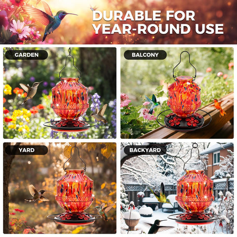 Grete Gotye 25-ounce glass hummingbird feeder keeps nectar readily available
