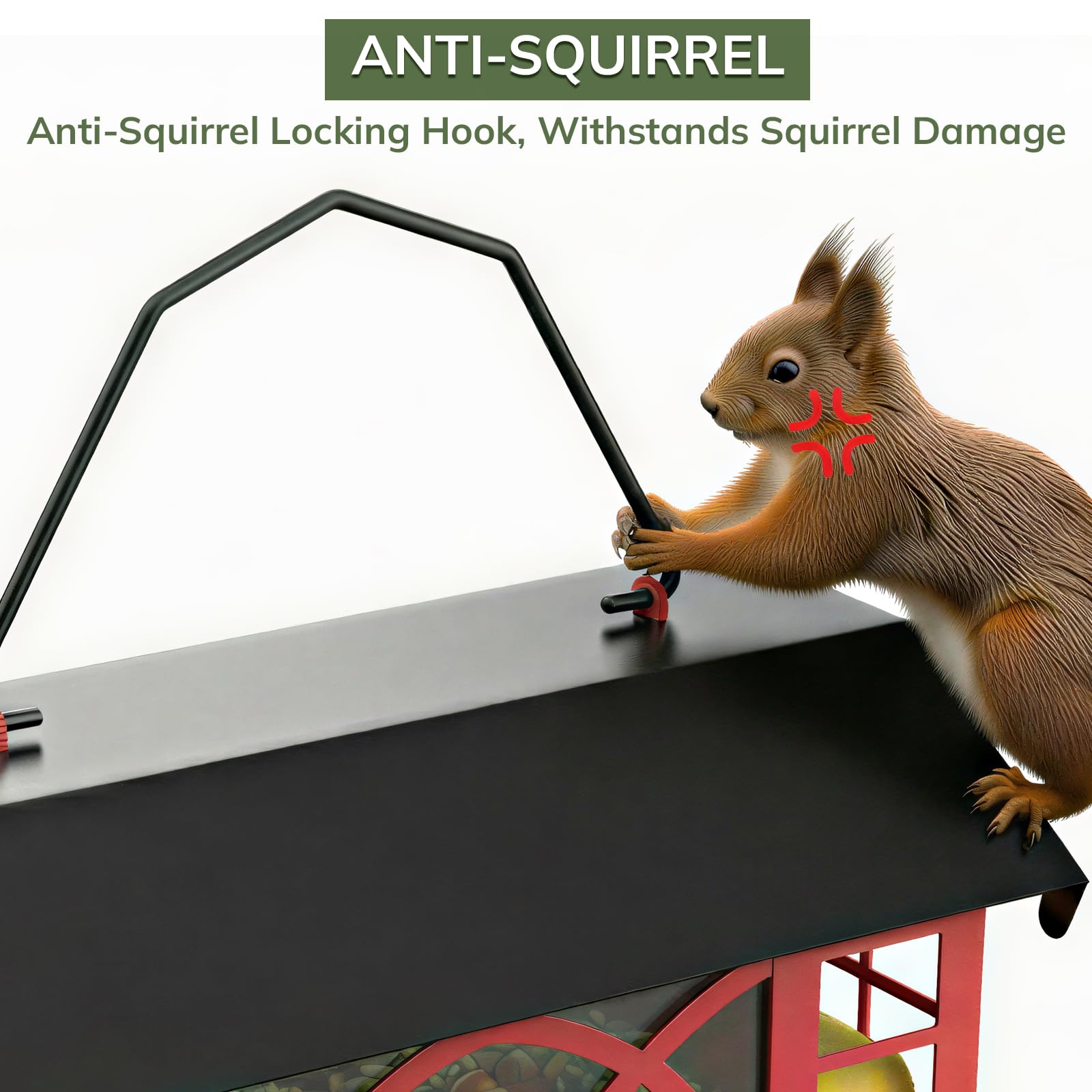 Grete Gotye bird feeder anti-squirrel locking hook prevents food theft.