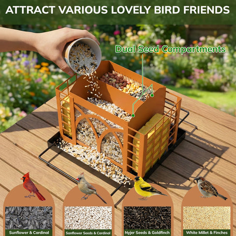 Grete Gotye outdoor feeder with weatherproof roof for year-round use