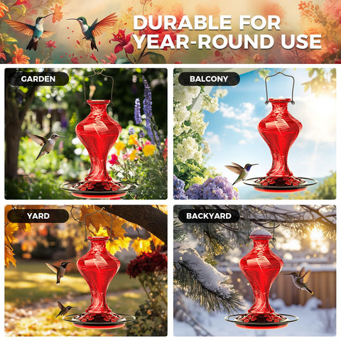 Grete Gotye five-port nectar feeder attracts several hummingbirds at once.