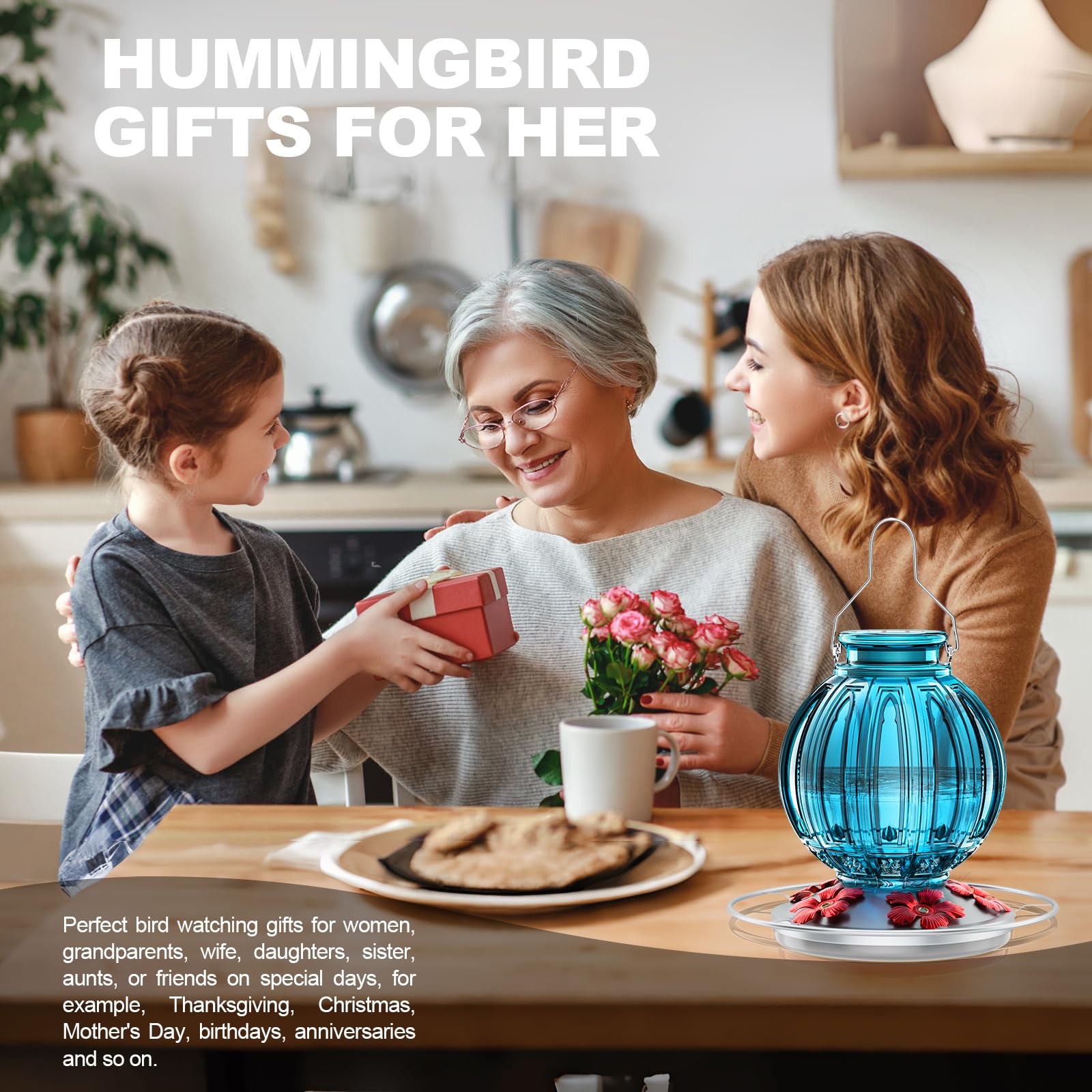 Grete Gotye hanging feeder suitable for year-round garden decor.