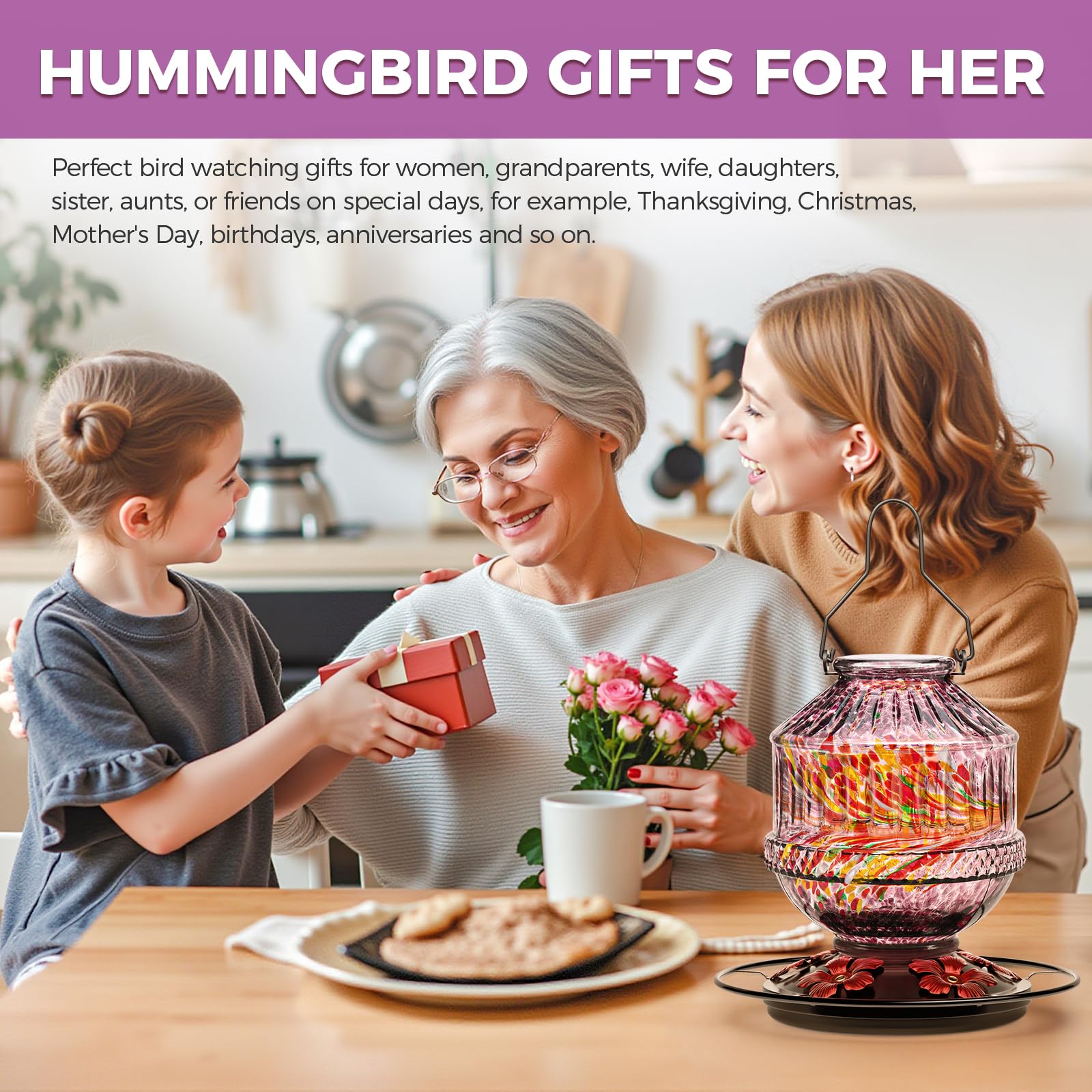 Grete Gotye gift-ready hummingbird feeder for women, moms, and friends.
