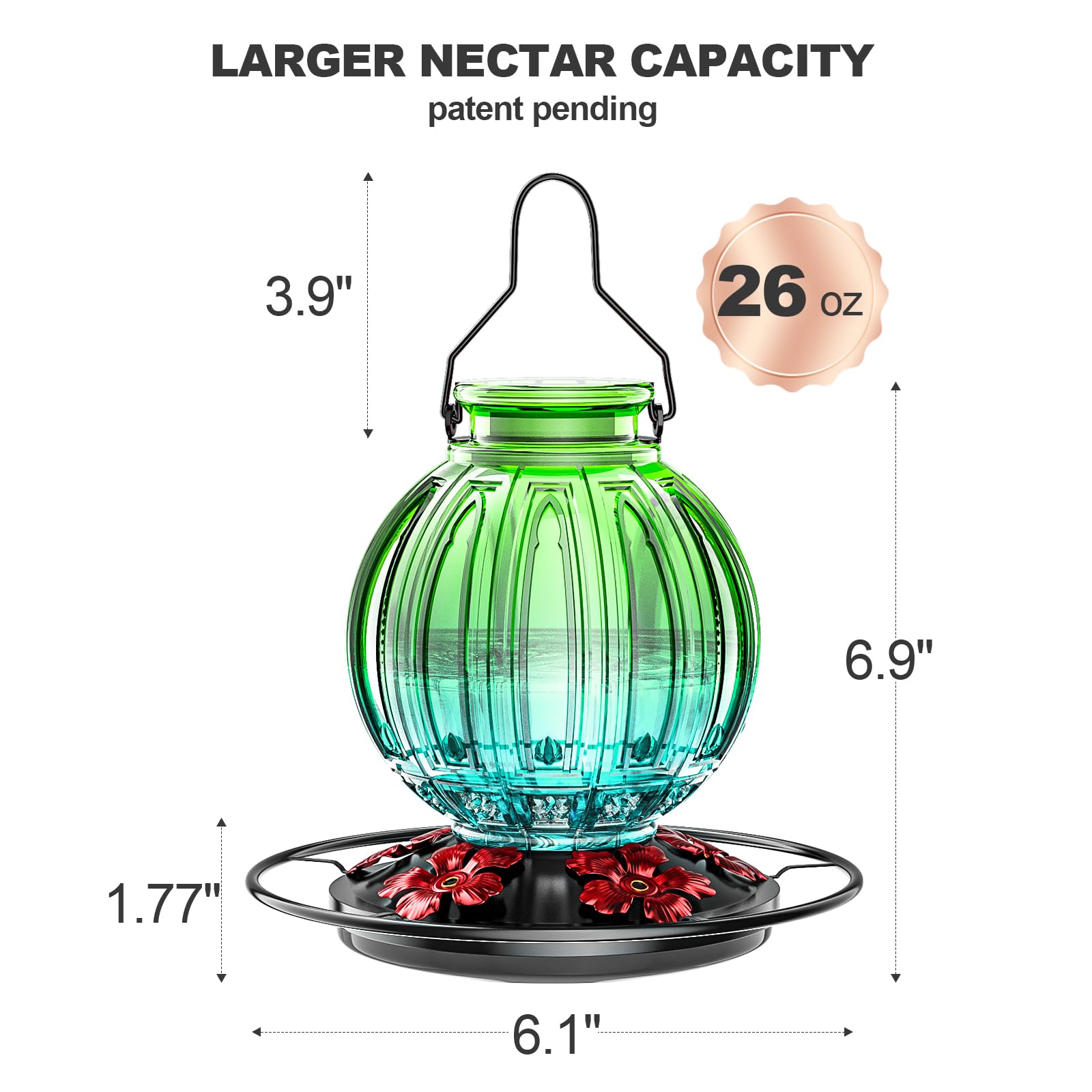Grete Gotye hummingbird feeder blue front view, easy viewing of nectar level