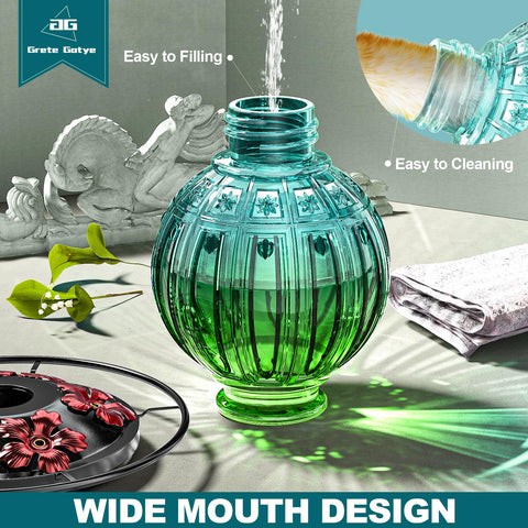 Grete Gotye glass feeder blue side view, durable and decorative garden accent