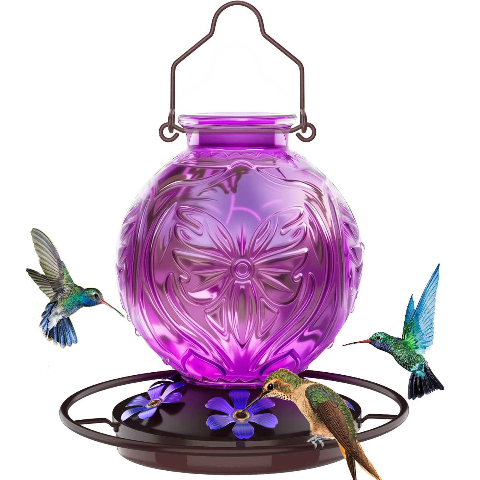 Grete Gotye glass hummingbird feeder bottle with crystal clarity and purple hue