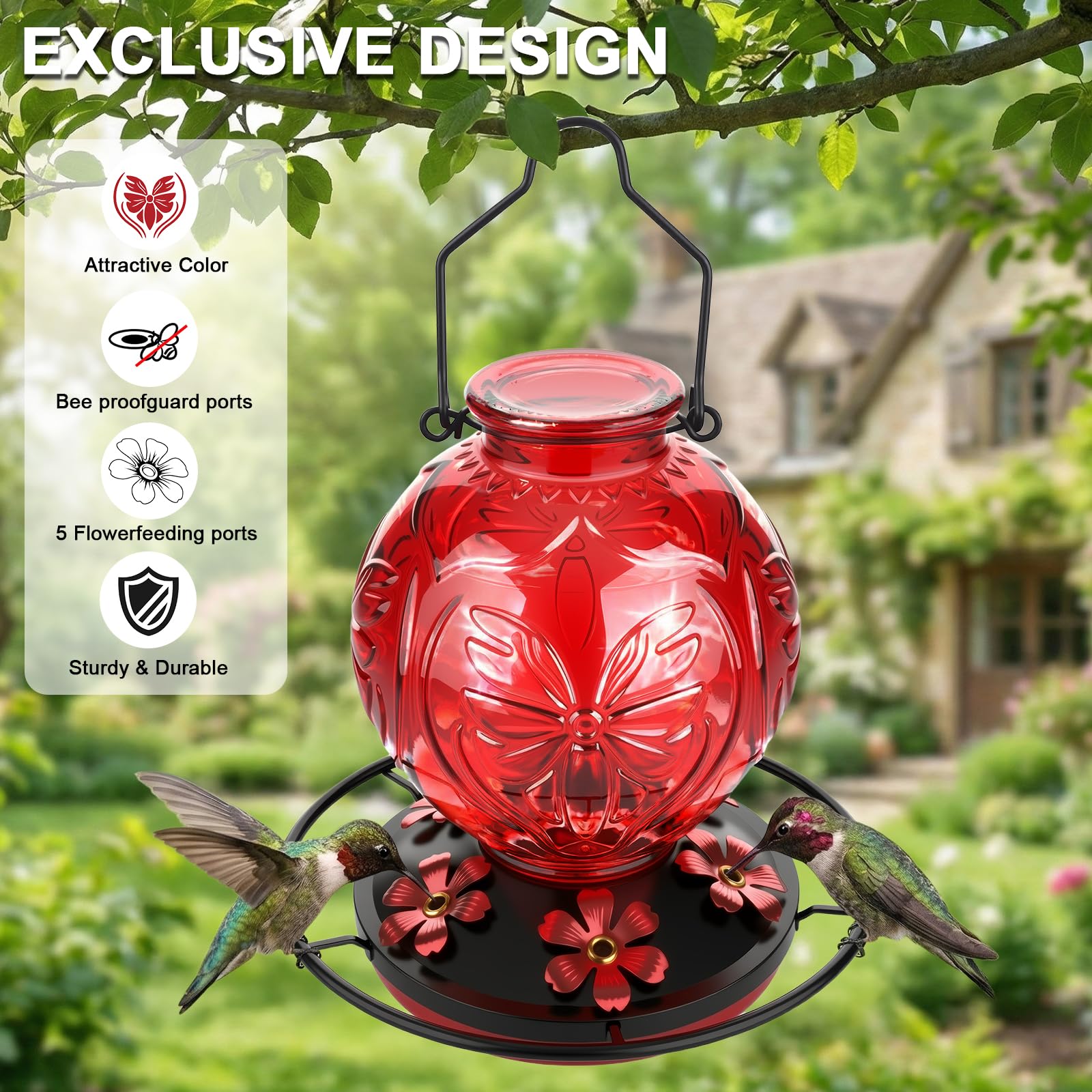 Grete Gotye clear glass bottle enhances outdoor decor while offering visibility.