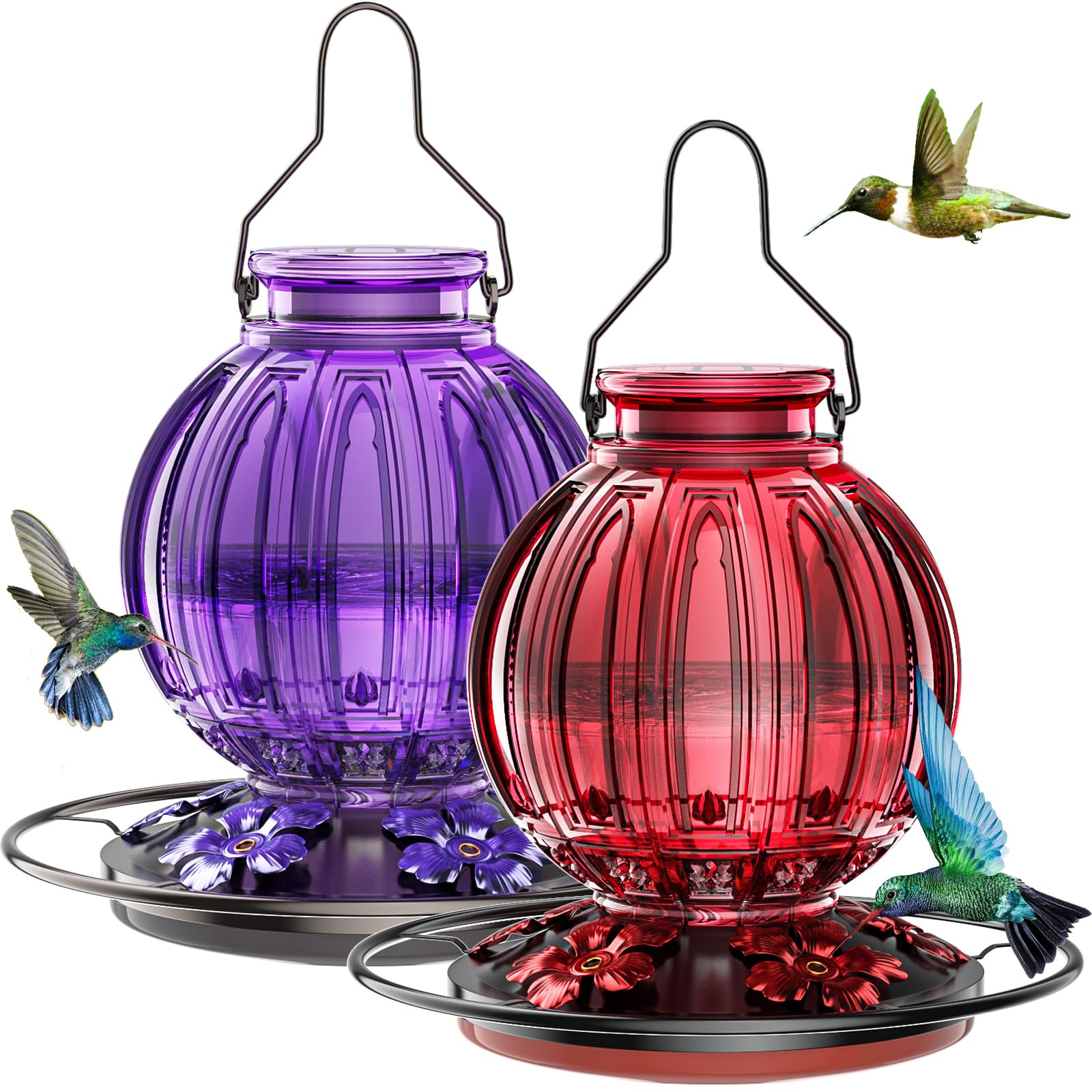 Grete Gotye glass hummingbird feeder in red ball shape attracts hummingbirds and enhances garden decor