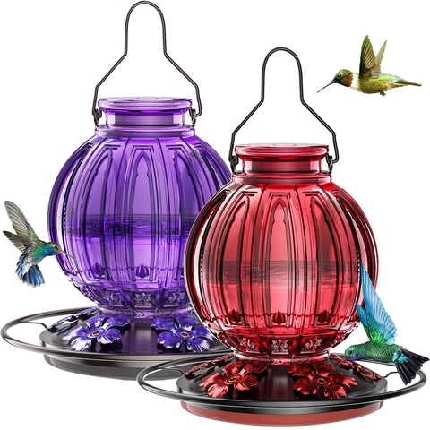 Grete Gotye glass hummingbird feeder in red ball shape attracts hummingbirds and enhances garden decor