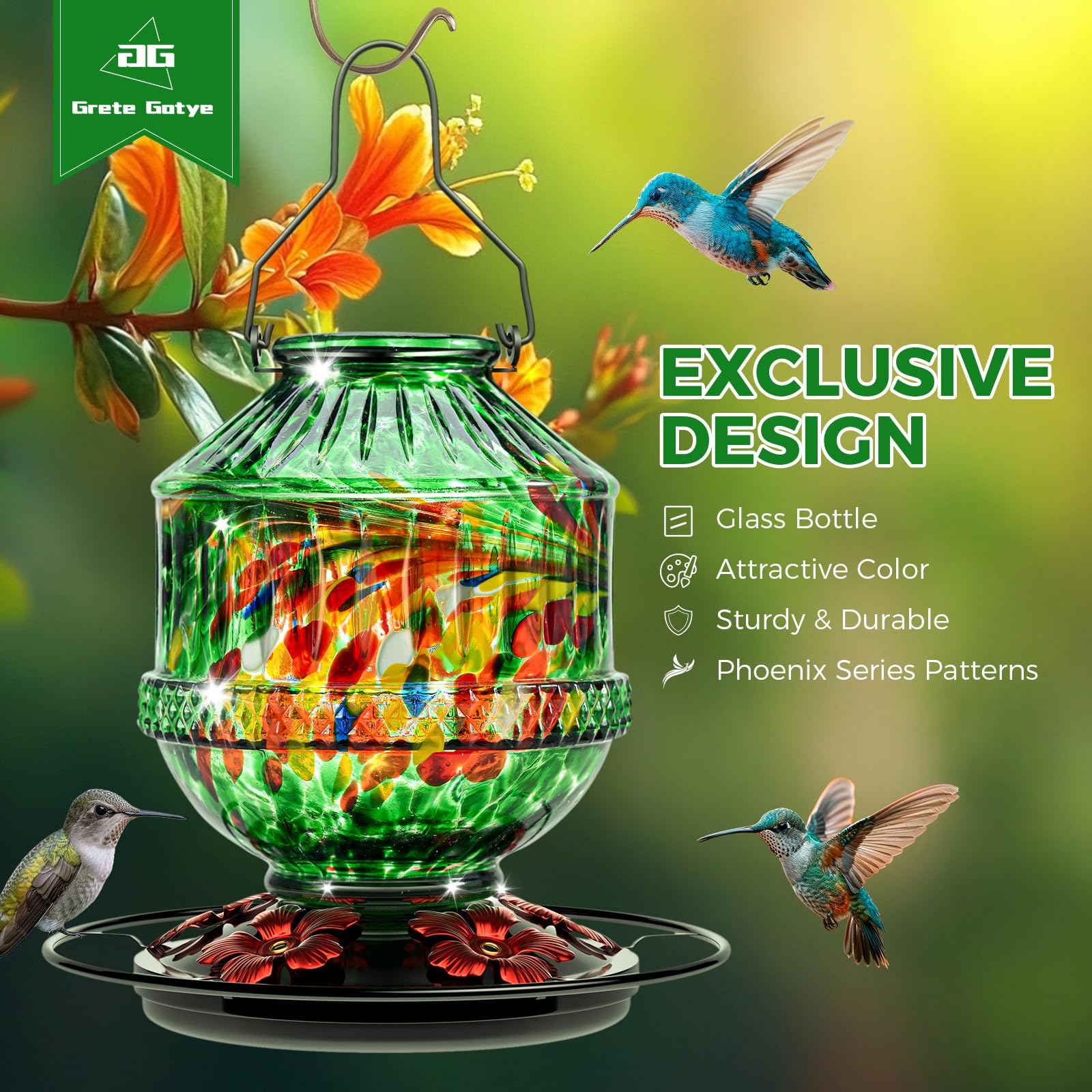 Grete Gotye glass feeder with wide mouth for easy filling and cleaning