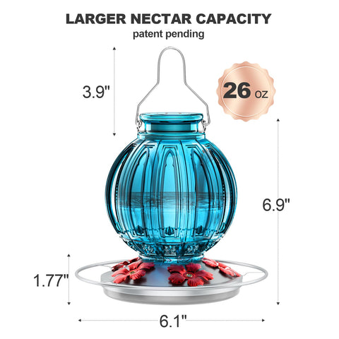 Grete Gotye blue outdoor feeder adds charm to patio or porch.