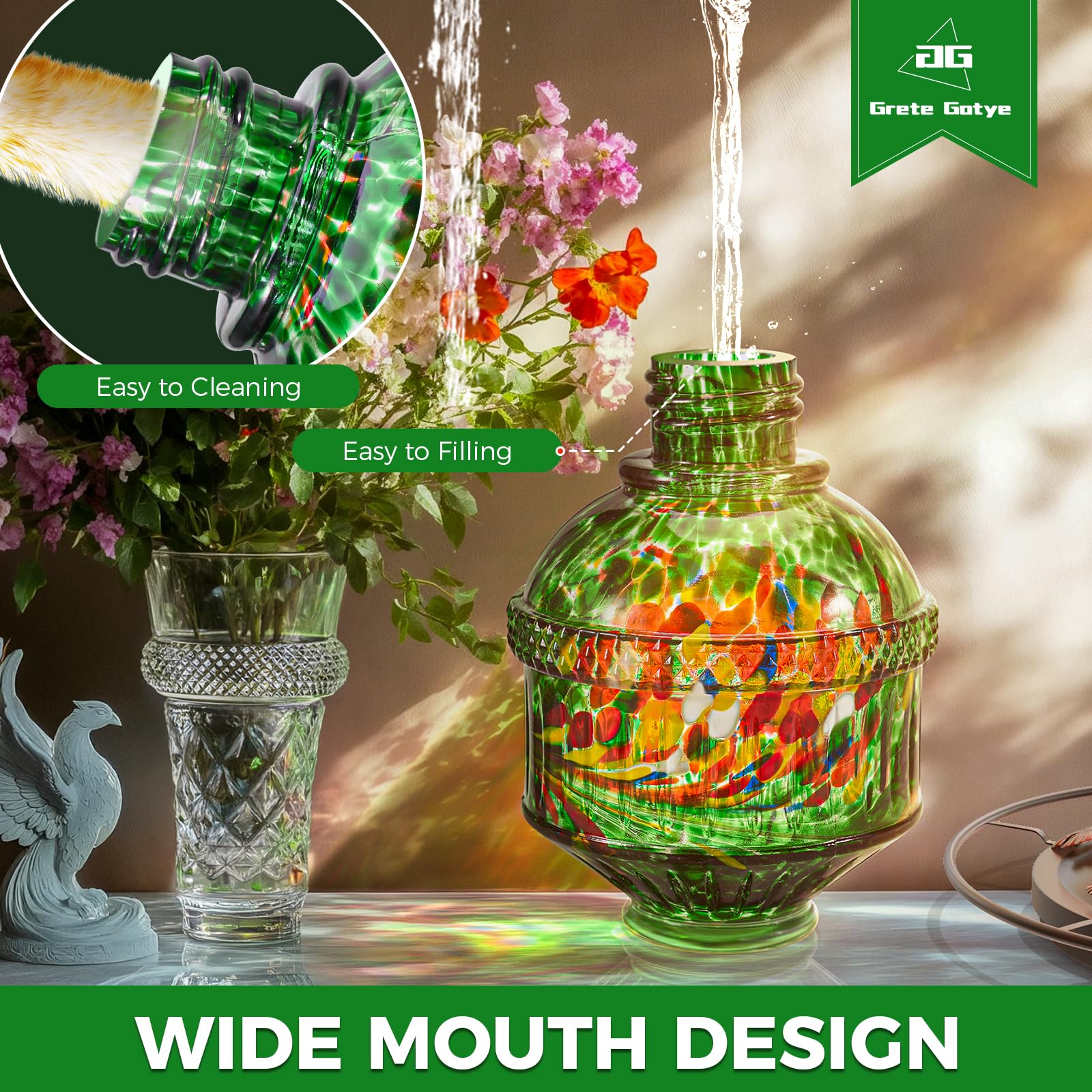 Grete Gotye outdoor glass feeder doubles as elegant garden decor