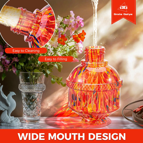 Grete Gotye wide-mouth glass feeder is easy to fill and clean