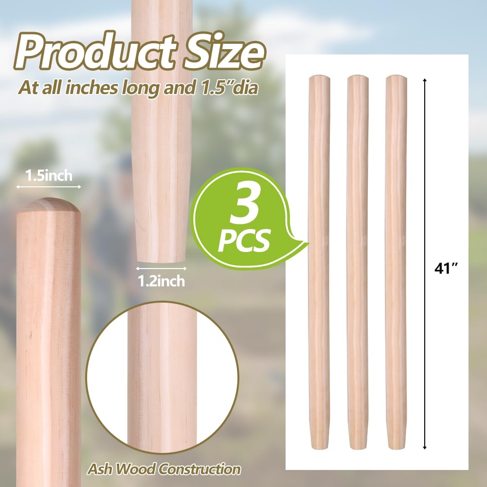GRETJOB three-pack replacement handles in ash wood, ready to swap in seconds.