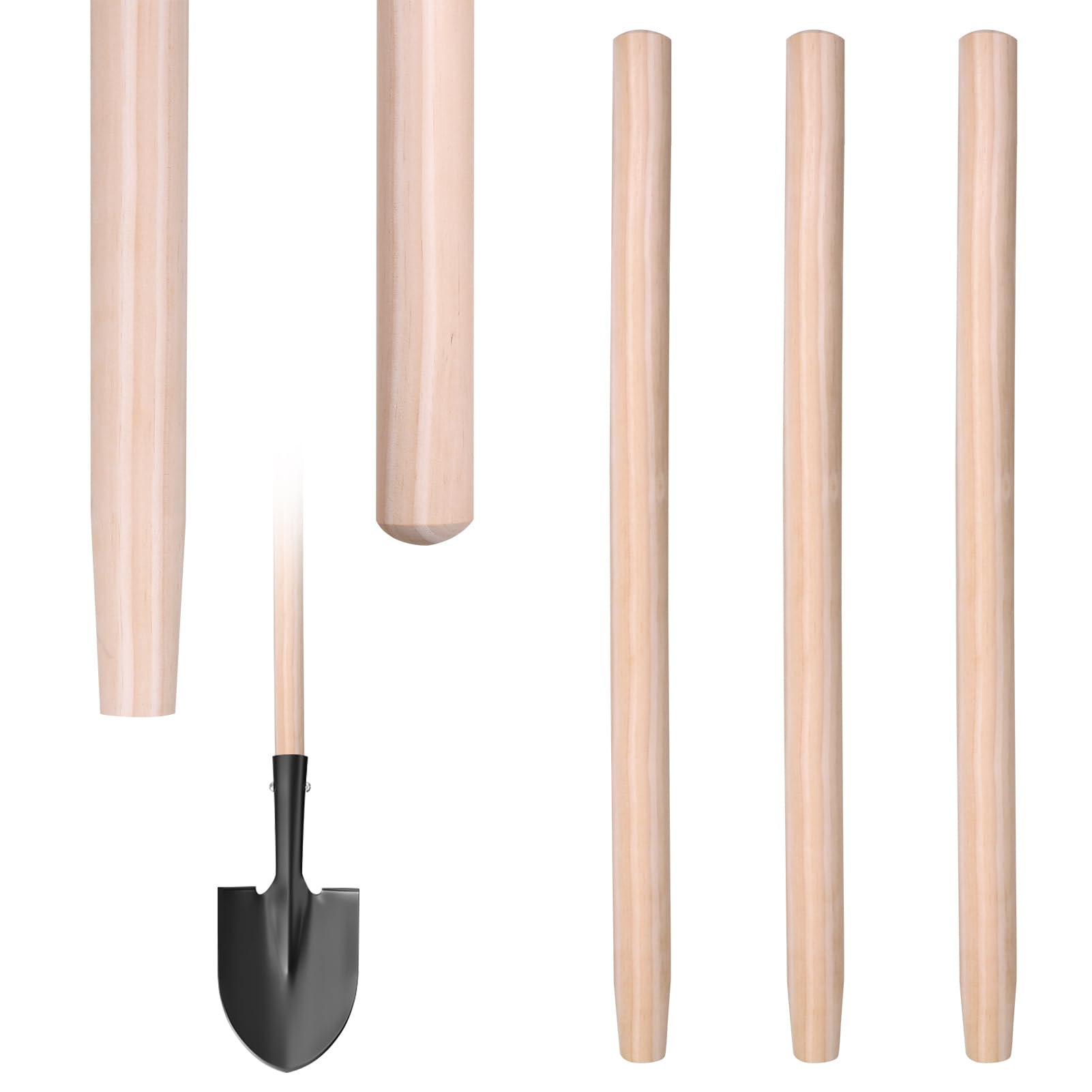 GRETJOB ash wood shovel handle 41in, durable replacement for long‑handle shovels.