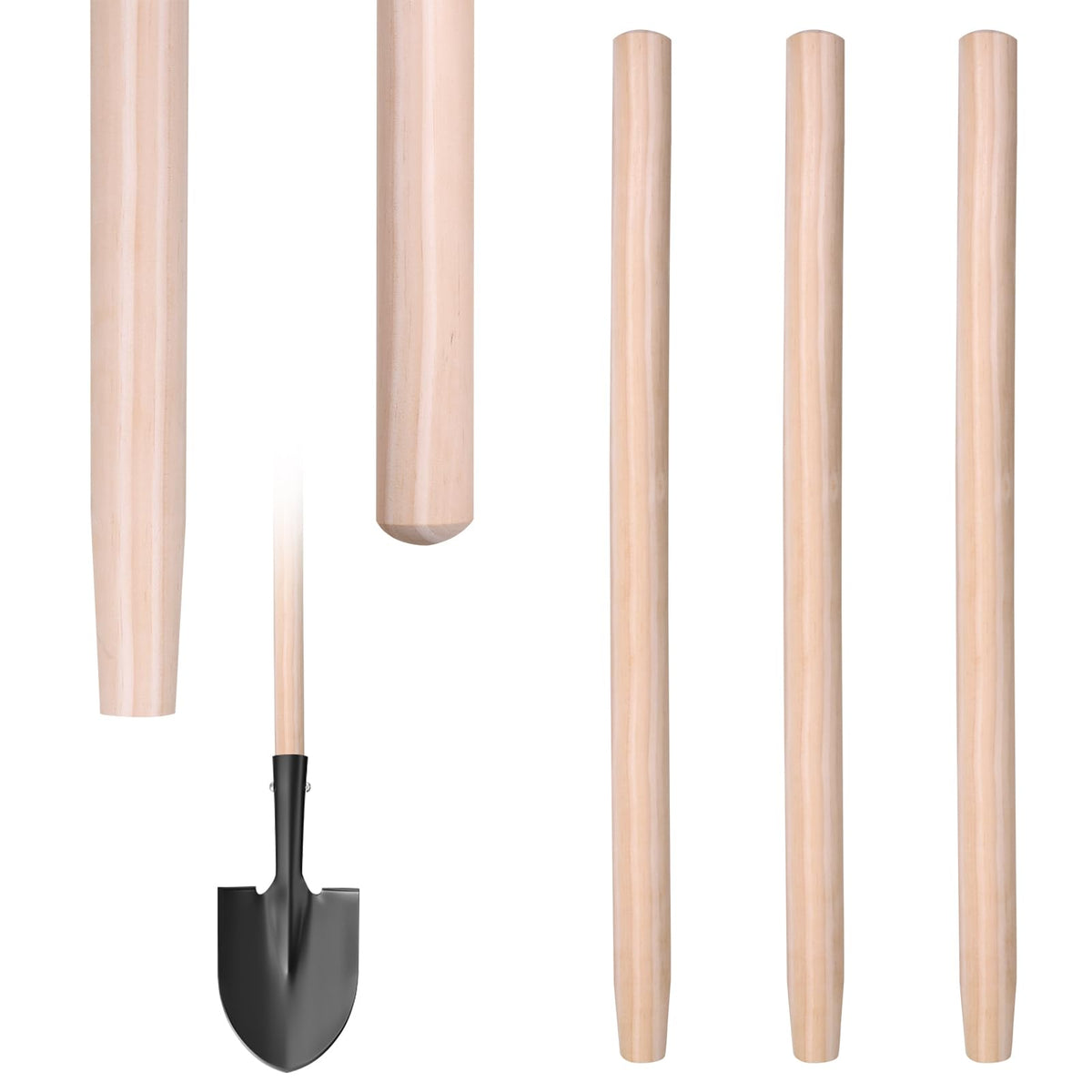 GRETJOB ash wood shovel handle 41in, durable replacement for long‑handle shovels.