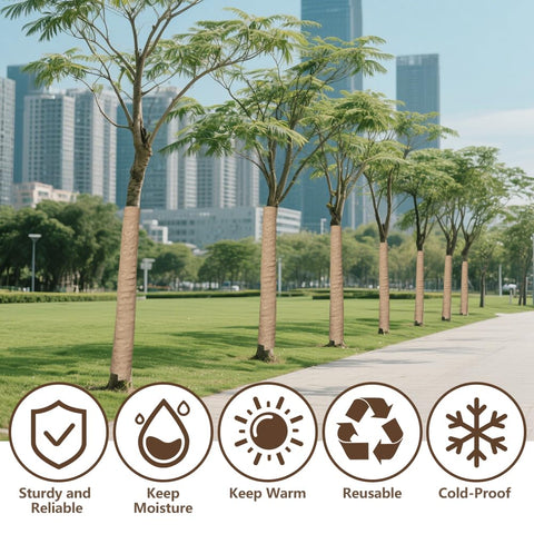 GRETJOB biodegradable tree wrap emphasizes eco-friendly, compostable protection for trunks.
