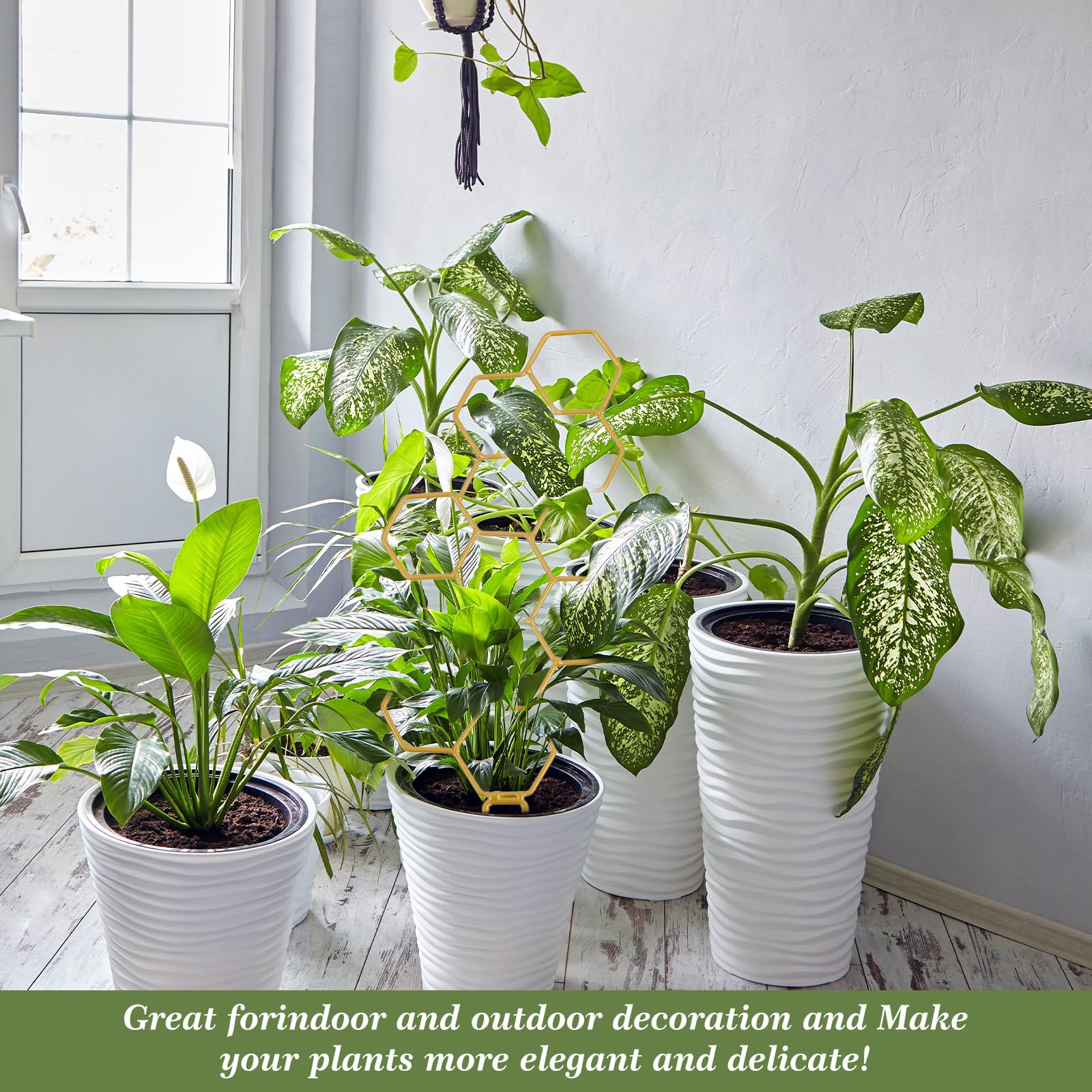 Grevosea trellis supports climbing plants and enhances garden aesthetics.