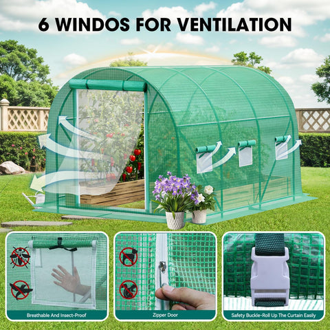 Grezone Walk-in Greenhouse mesh doors enable airflow while keeping small pests out.
