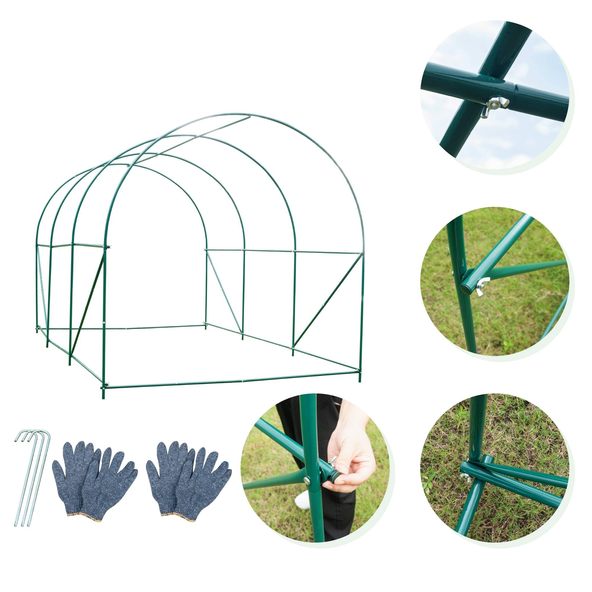 Grezone Walk-in Greenhouse reinforced frame offers durability for seasonal use.