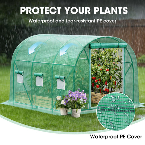 Grezone Walk-in Greenhouse six ventilation vents support cross airflow and temperature control.