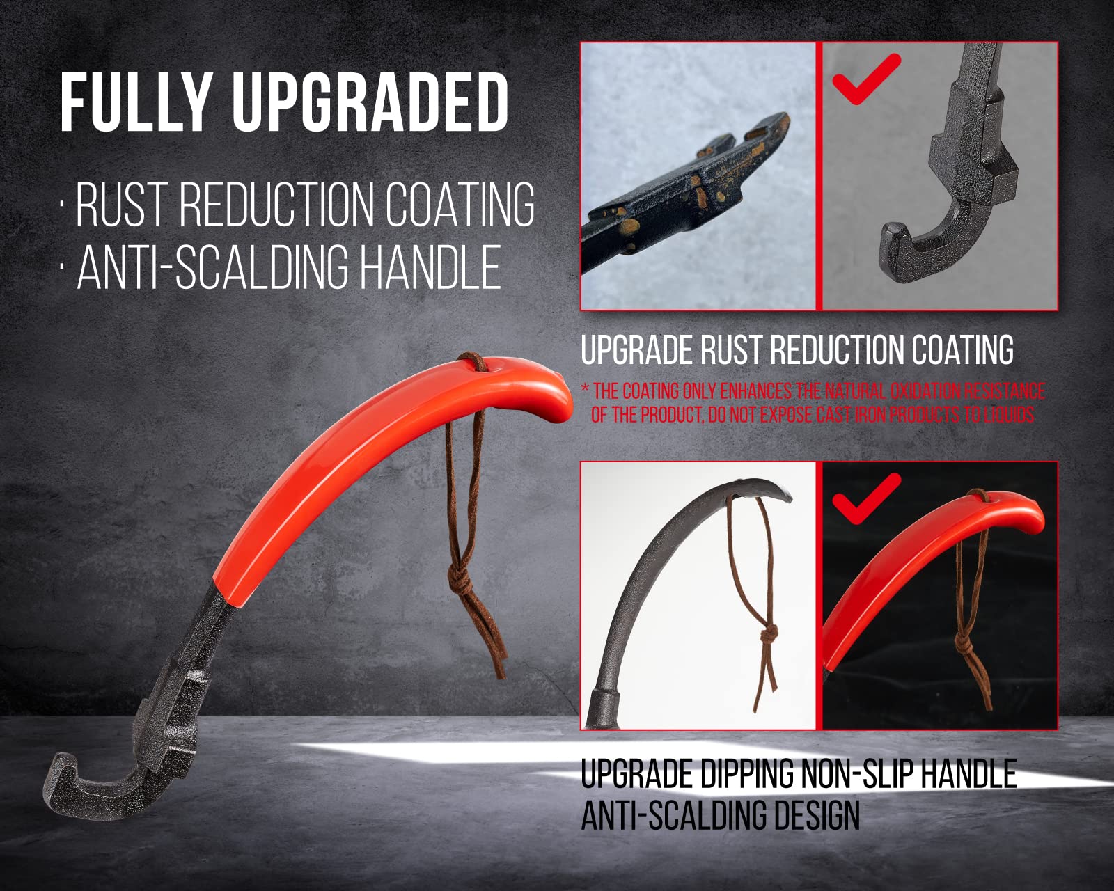 Durable GriAddict lifter suited for cast iron and stainless steel grates